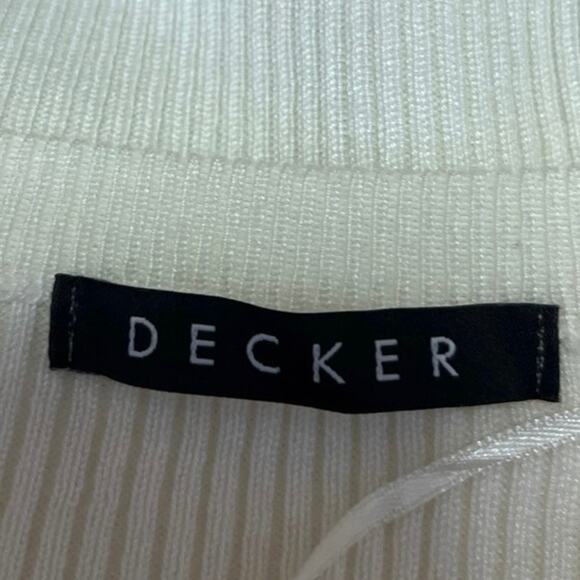 Decker Crescent Brown White Colorblock Rib Knit Button Cardigan Sweater Top XS - Picture 3 of 4